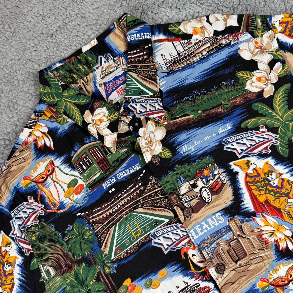 Reyn Spooner Hawaiian Shirt Men's L NFL New Orleans Super Bowl 36 XXXVI Rayon